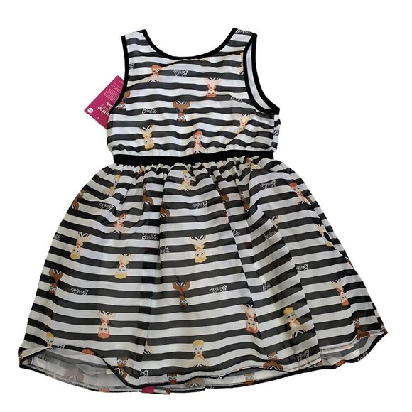 Target Girls' Barbie Retro Character Chiffon Dress White/Black Sleeveless Size M - Picture 7 of 7